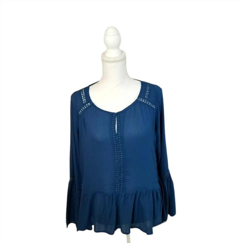商品Kori|Long Sleeve Round Neck Top With Ruffled Hem In Teal,价格¥269,第2张图片详细描述