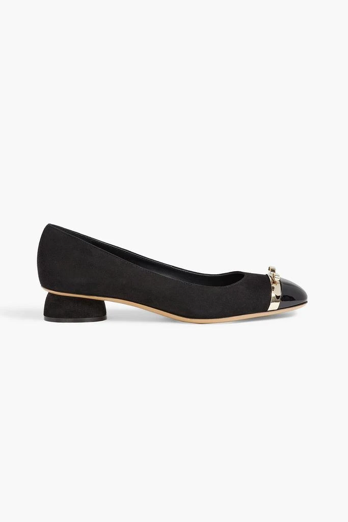 商品Salvatore Ferragamo|Vulci bow-embellished patent leather and suede ballet flats,价格¥3260,第1张图片