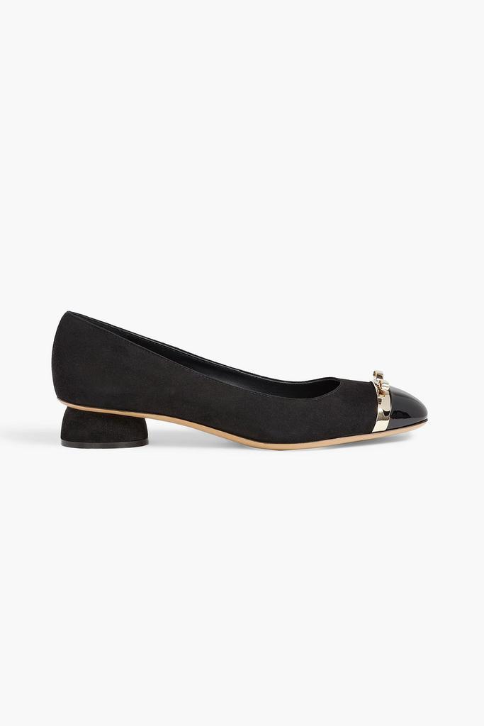 商品Salvatore Ferragamo|Vulci bow-embellished patent leather and suede ballet flats,价格¥3205,第1张图片