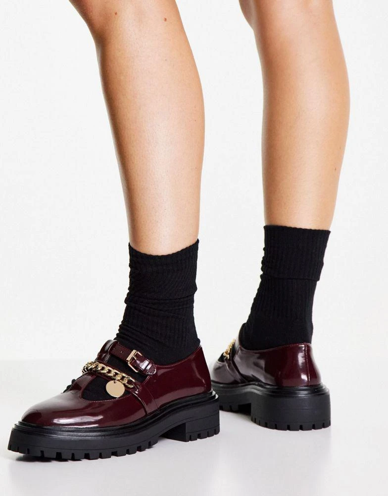 商品ASOS|ASOS DESIGN Maxy chunky mary jane flat shoes in burgundy,价格¥183,第2张图片详细描述