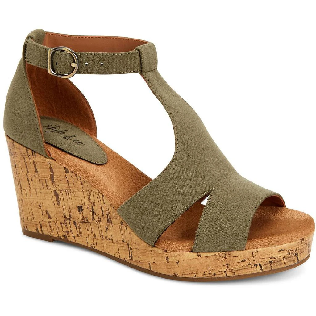 商品Style & Co|Style & Co. Womens Selenaa T Strap Open Toe Wedge Sandals,价格¥61,第1张图片