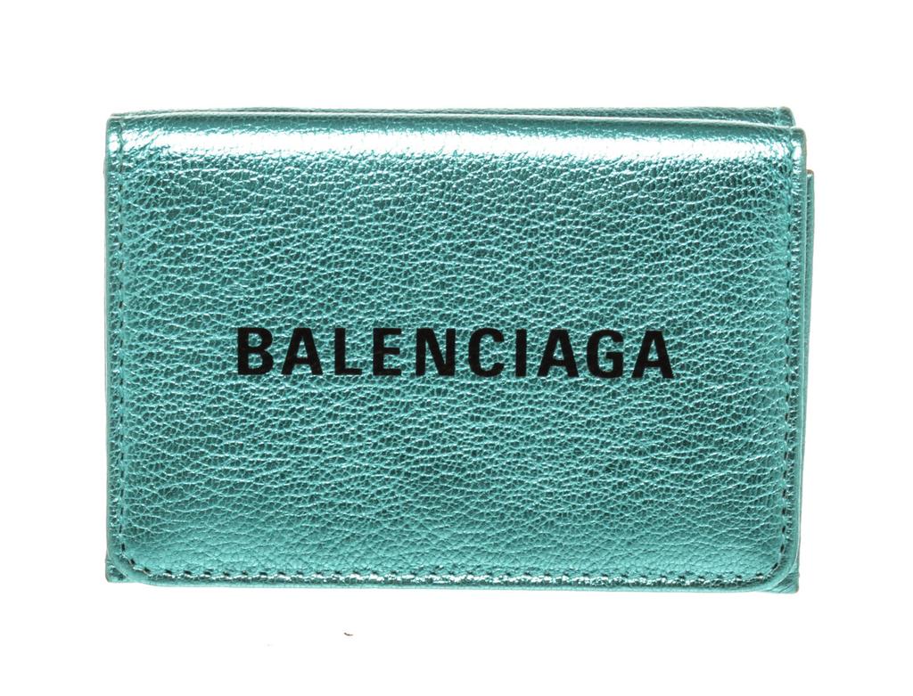 Balenciaga Blue Leather Logo Trifold Wallet商品第1张图片规格展示