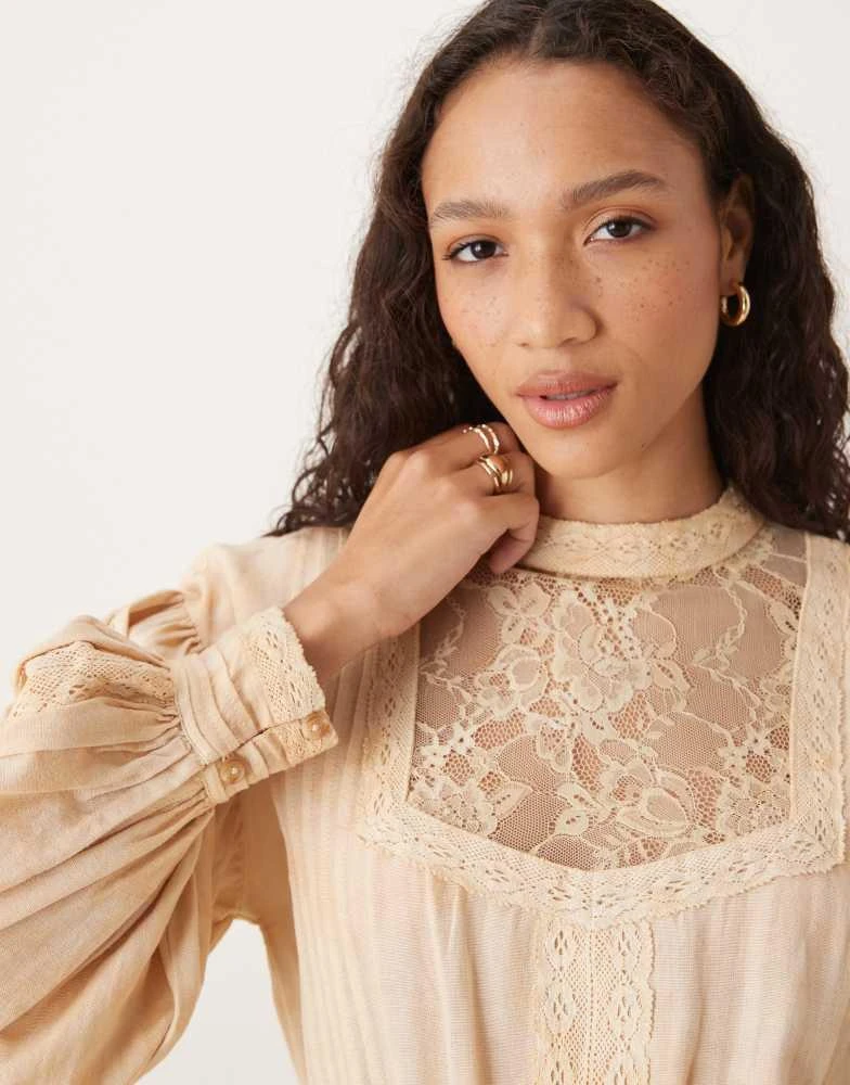 商品ASOS|ASOS DESIGN tea stained high neck mini with panels and lace trims,价格¥670,第3张图片详细描述