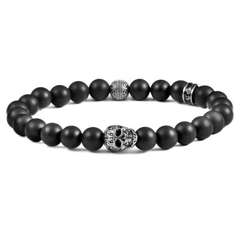 商品Crucible Jewelry|Crucible Los Angeles Single Skull Stretch Bracelet with 8mm Matte Black Onyx Beads,价格¥356,第1张图片