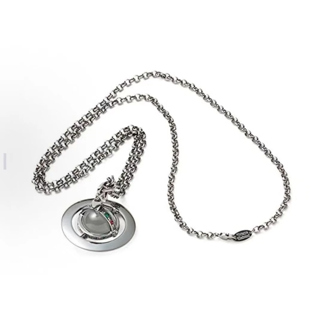 商品[国内直发] Vivienne Westwood|Vivienne Westwood New Small Orb 大号立体土星吊坠 黄铜 项链 男女同款情侣款 枪灰色,价格¥2342,第1张图片