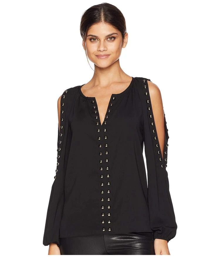 商品Juicy Couture|Soft Woven Dome Stud Embellished Cold Shoulder Top,价格¥341,第1张图片