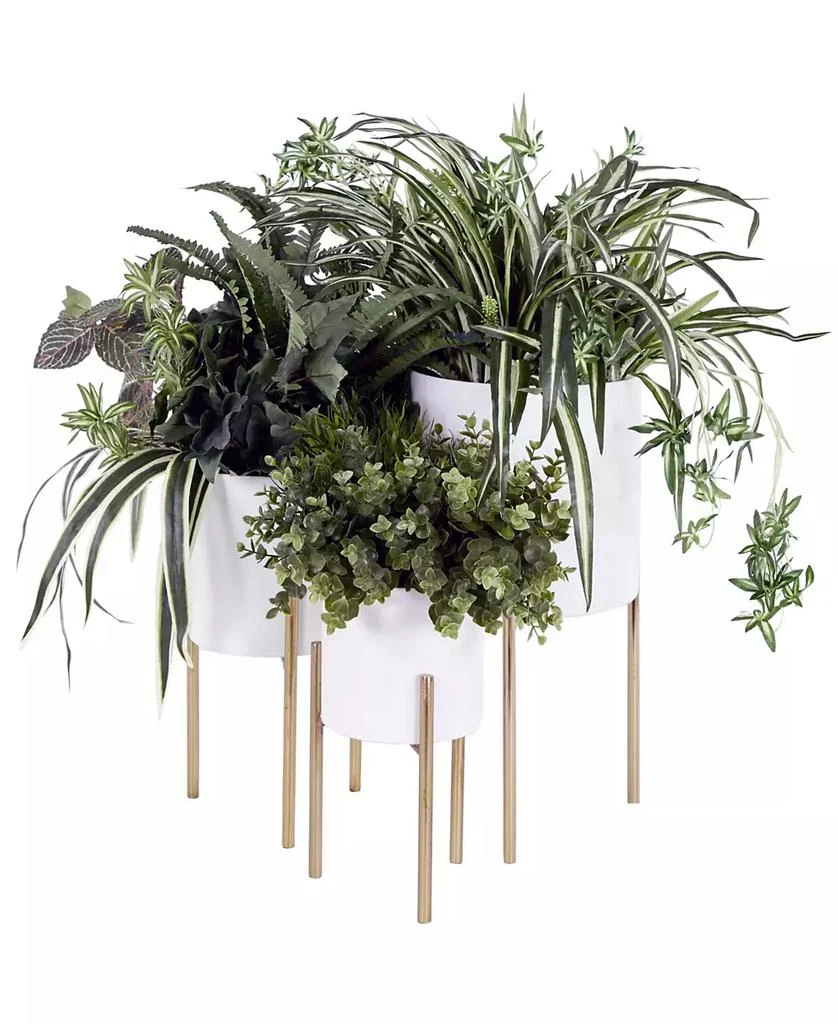 Contemporary Style Large Round Metal Planters in Stands, Set of 3 商品