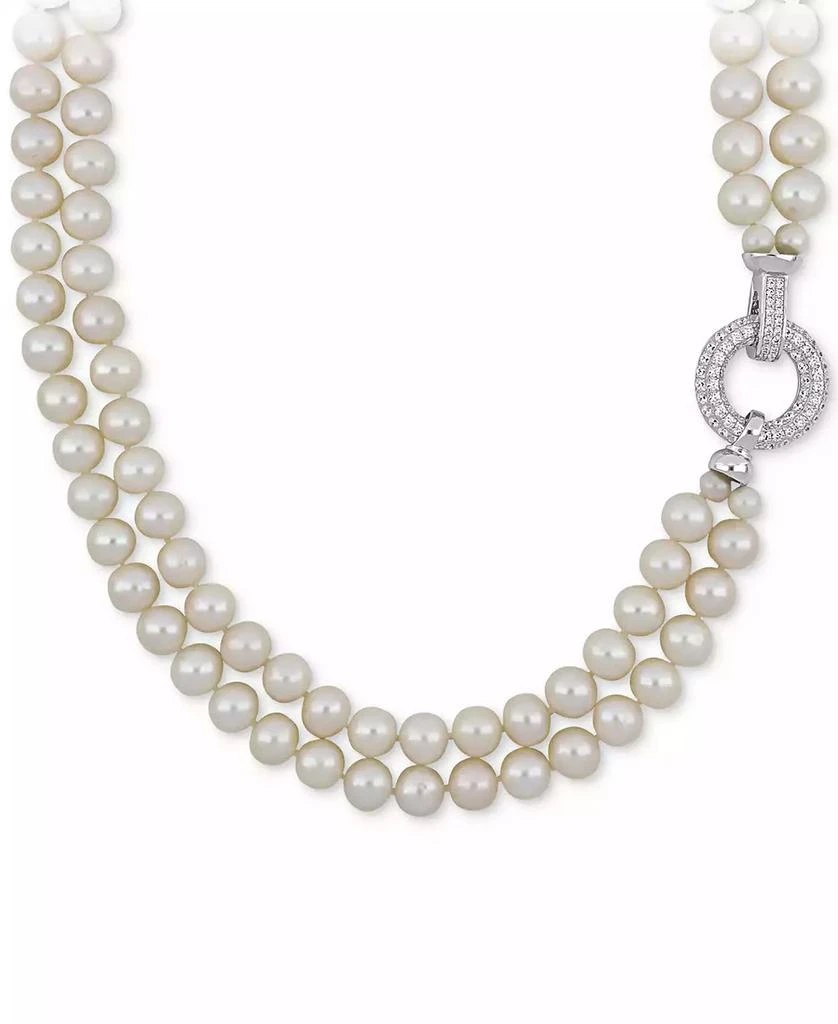 商品Macy's|Cultured Freshwater Pearl (7 - 8mm) & Cubic Zirconia Double Strand 17" Collar Necklace,价格¥1974,第1张图片