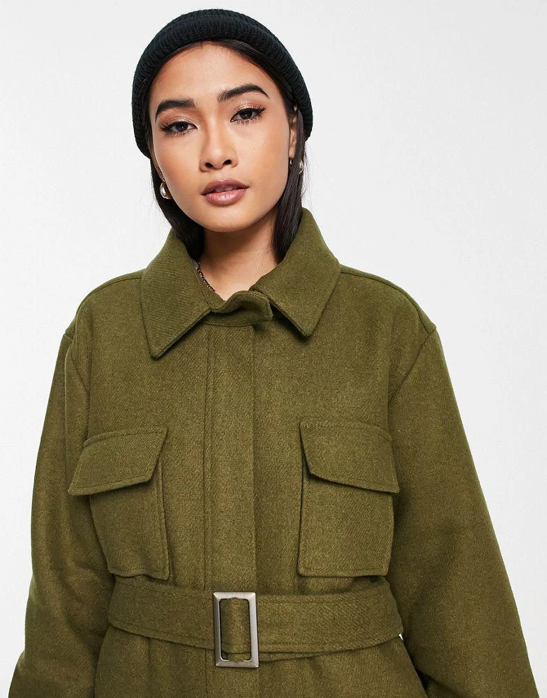 商品Topshop|Topshop longline belted utility coat in khaki,价格¥445,第3张图片详细描述