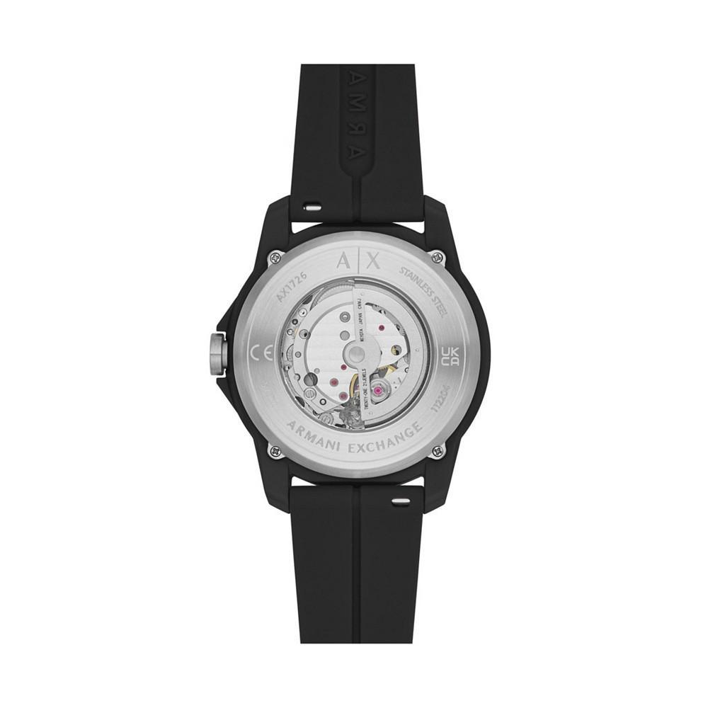 商品Armani Exchange|Men's Automatic in Black Case with Black Silicone Strap Watch, 44mm,价格¥1761,第5张图片详细描述