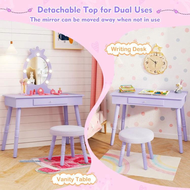 Kids Vanity Set with Lighted Mirror with Adjustable Brightness and Large Drawer-White 商品