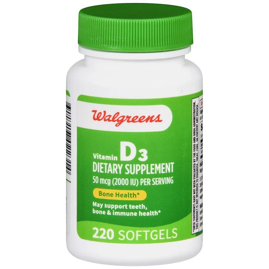 商品Walgreens|Vitamin D3 50 mcg Softgels (220 days),价格¥151,第1张图片