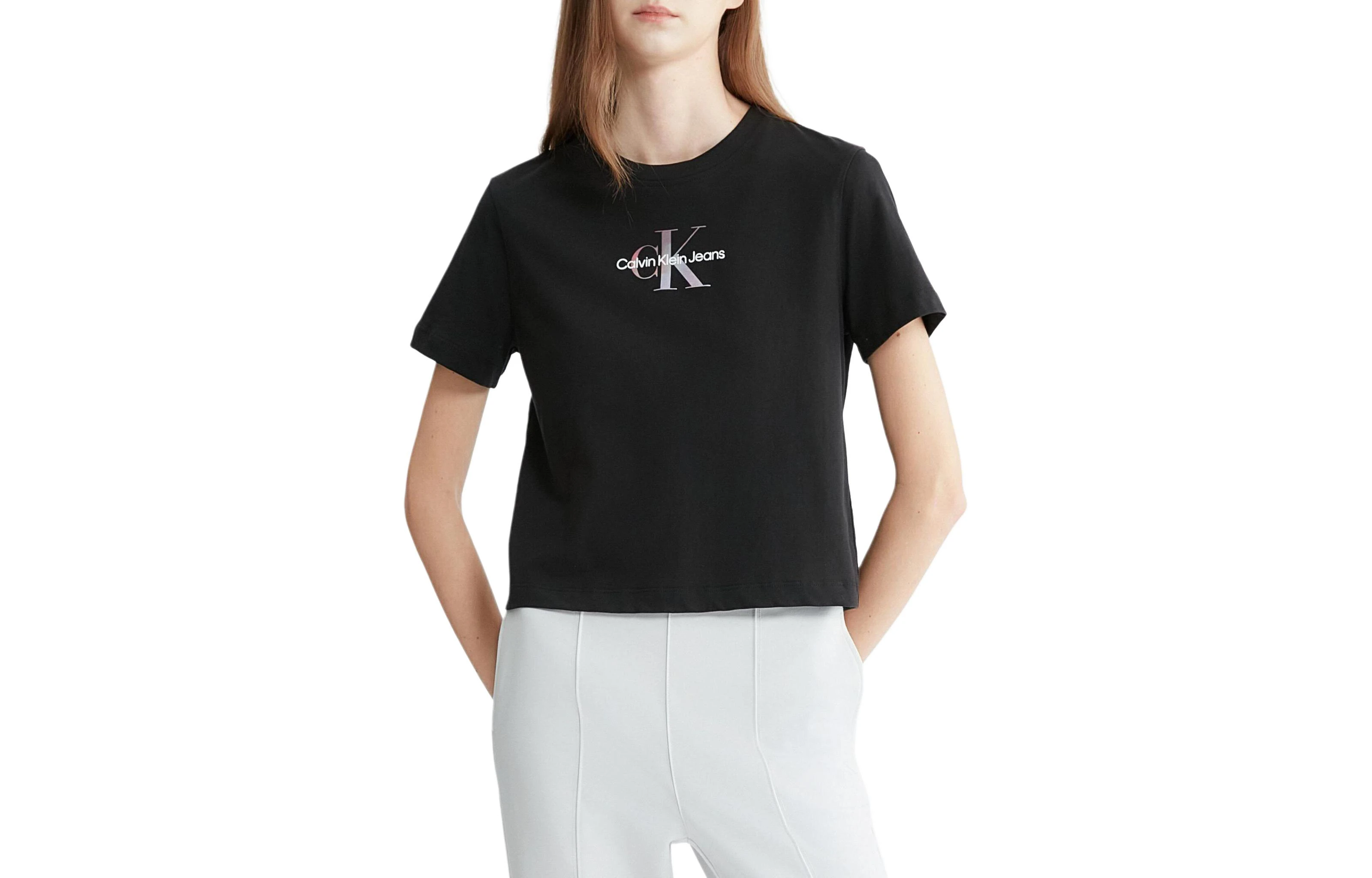 商品[国内直发] Calvin Klein|CALVIN KLEIN  Jeans SS24 纯色圆领套头短袖  常规T恤 女款 黑色,价格¥579,第1张图片