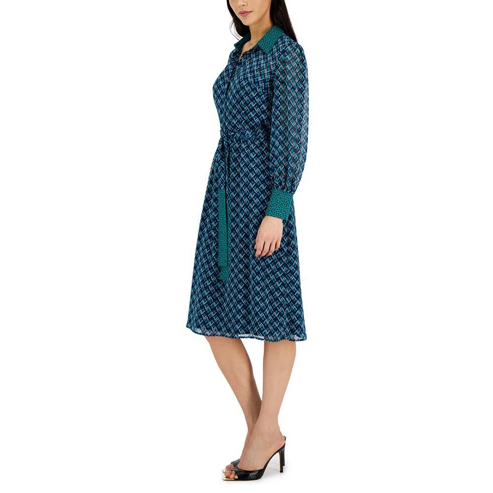 商品Tahari|Women's Mixed-Print Tie-Waist Shirt Dress,价格¥568,第5张图片详细描述