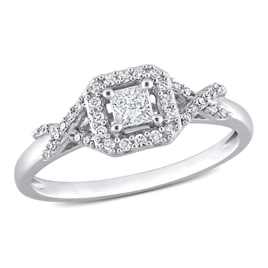 商品Amour|10k White Gold 1/3 CT TDW Diamond Square Crossover Ring,价格¥3757,第1张图片