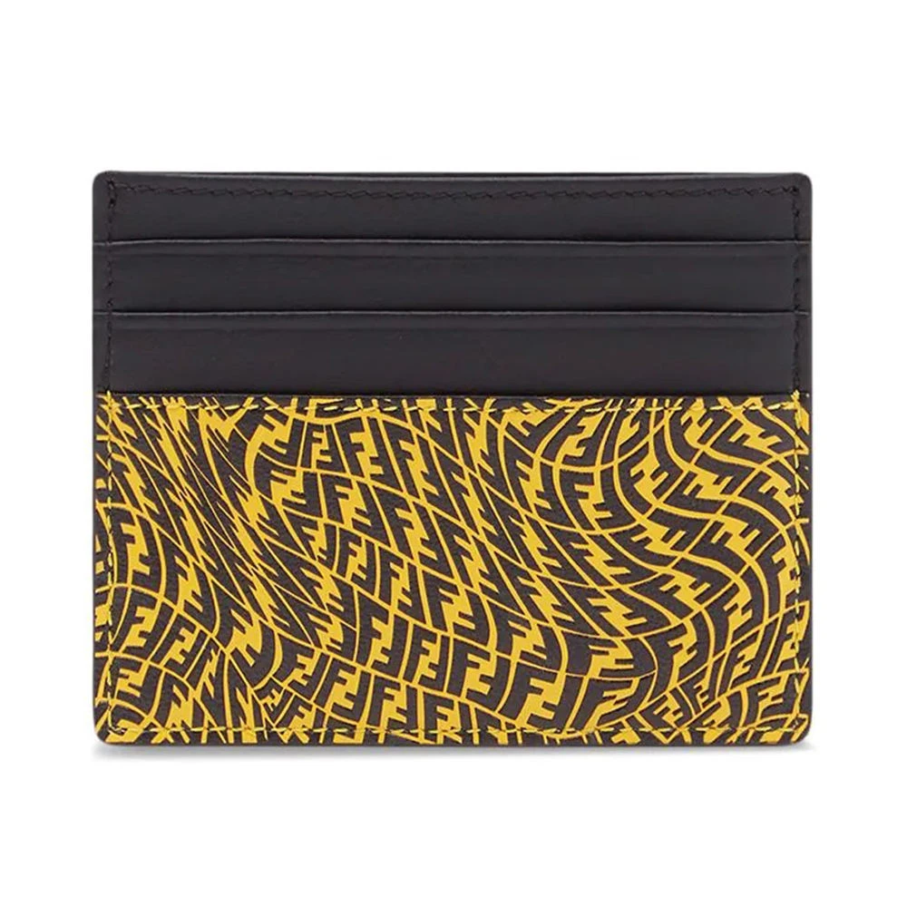 商品Fendi|FENDI 男士黄色牛皮黑色FF印花卡包 7M0164-AFSX-F03BH,价格¥1319,第1张图片