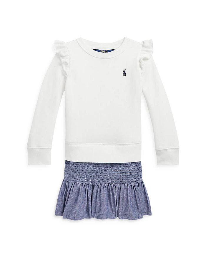 商品Ralph Lauren|Girls' Chambray Skirt Sweatshirt Dress - Little Kid,价格¥202,第1张图片