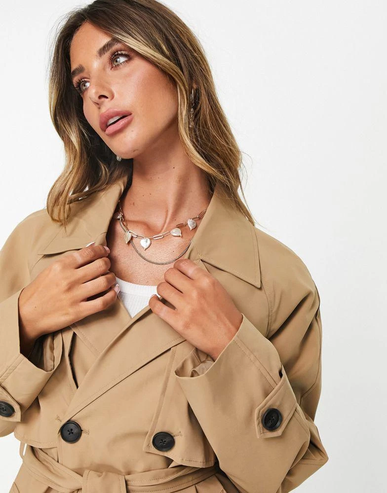 商品VERO MODA|Vero Moda longline trench coat in stone,价格¥560,第4张图片详细描述