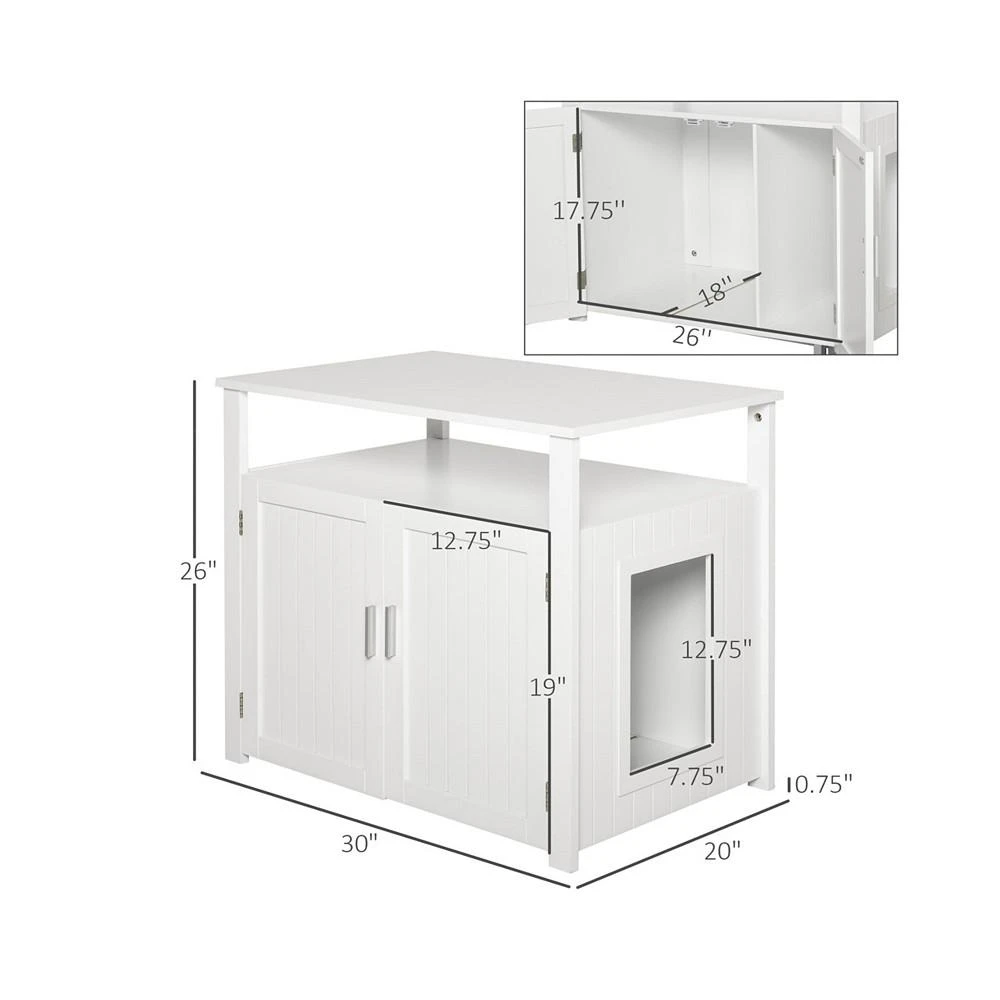 商品PawHut|Tabletop Side Table Cat Box Fixture w/ Magnetic Closing Door, White,价格¥1340,第2张图片详细描述