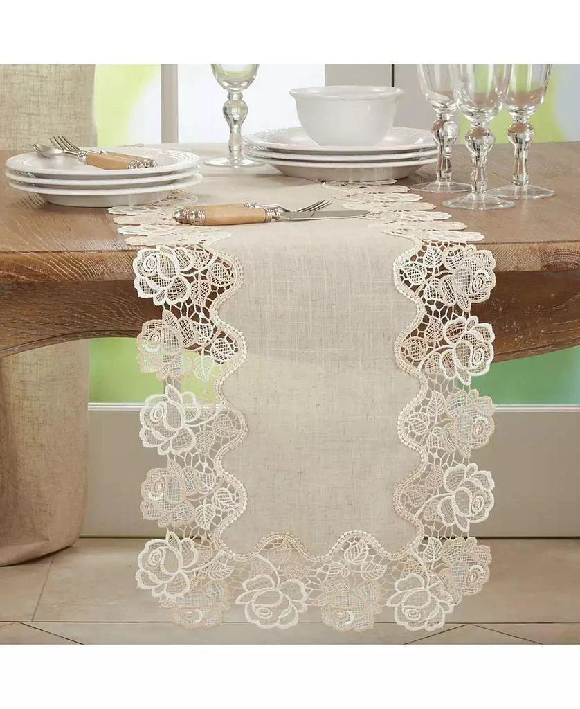 商品Saro Lifestyle|Lace Table Runner with Rose Border Design, 72" x 16",价格¥299,第3张图片详细描述