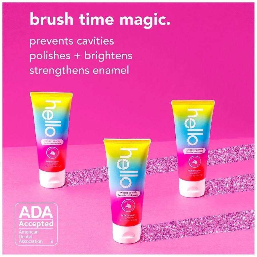 商品Hello|Unicorn Sparkle Kids Toothpaste with Fluoride Bubble Gum, Tube,价格¥44,第5张图片详细描述