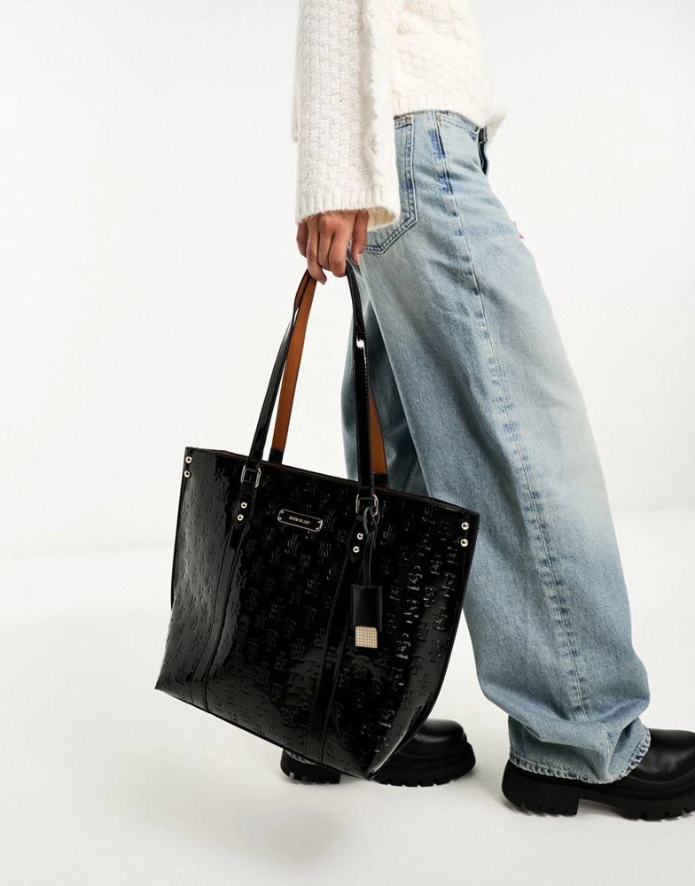 商品River Island|River Island 3073 Monogram Pinch Shopper in Black,价格¥418,第1张图片