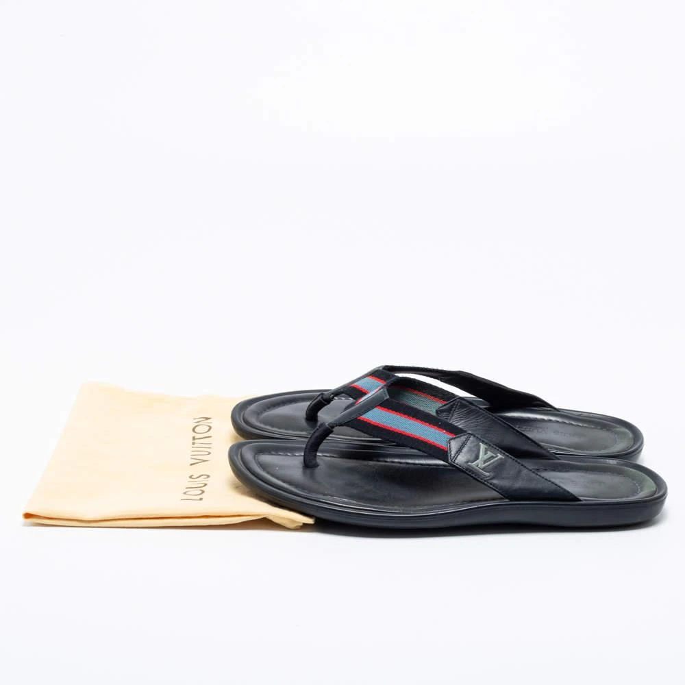 Louis Vuitton Navy Blue Leather and Canvas Thong Slides Size 44.5 商品