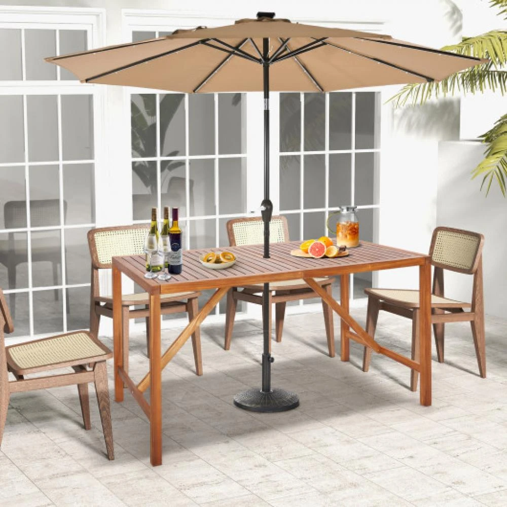 商品Hivvago|67 Inch Patio Rectangle Acacia Wood Dining Table with Umbrella Hole,价格¥1649,第1张图片