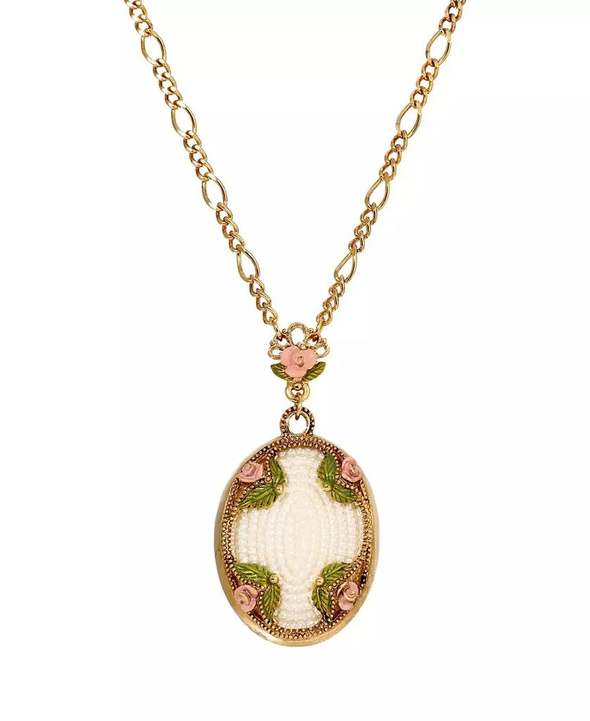 商品2028|Imitation Pearl Pink Enamel Flower Long Pendant Necklace,价格¥449,第1张图片