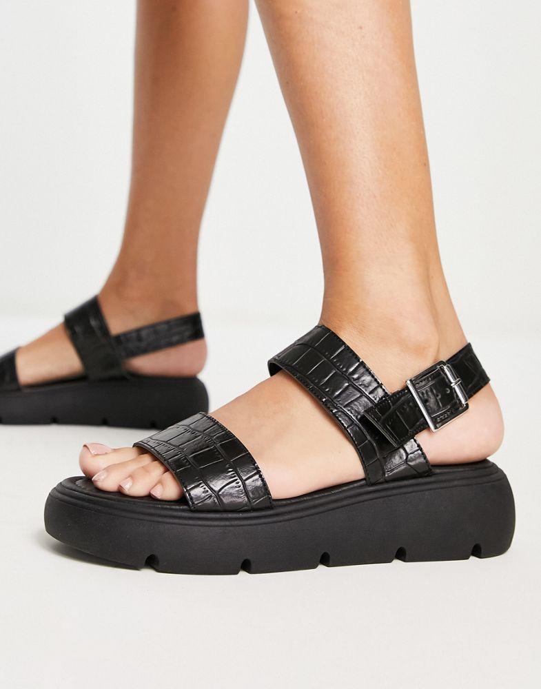 Topshop Perrie chunky two part sandal in black商品第1张图片规格展示