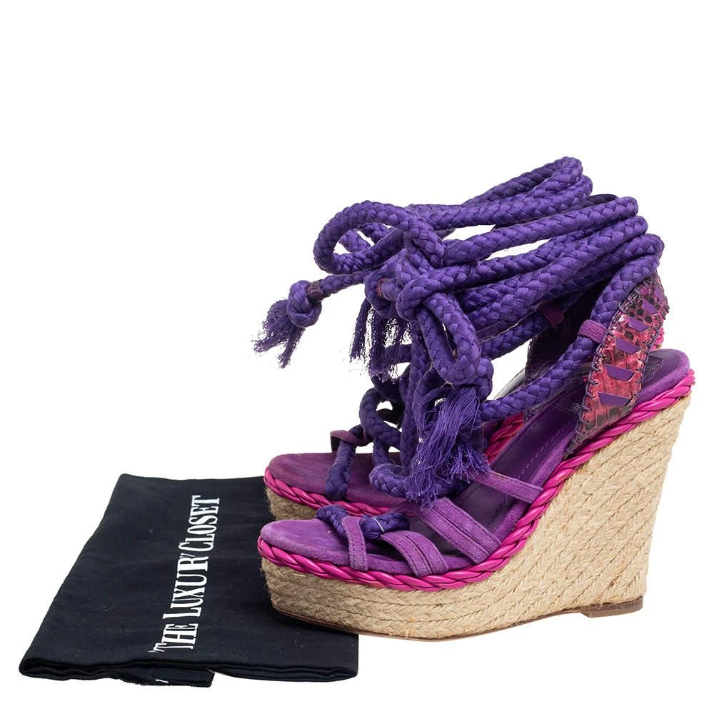 Dior Purple Suede And Python Leather Espadrille Wedge Ankle Wrap Sandals Size 36 商品