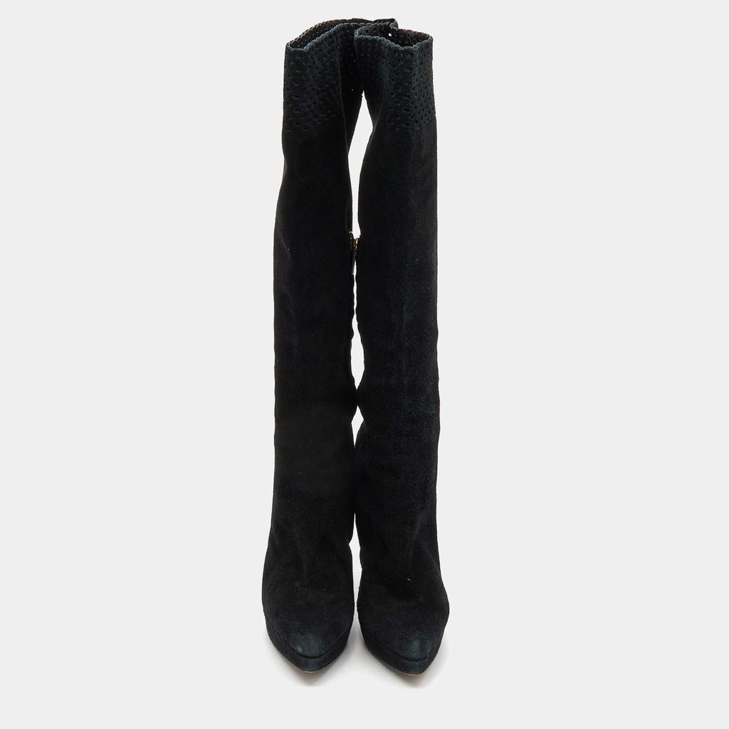 商品[二手商品] Yves Saint Laurent|Yves Saint Laurent Black Suede Platform Knee Length Boots Size 40,价格¥3154,第5张图片详细描述