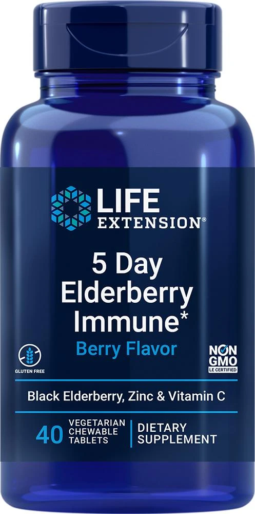 商品Life Extension|Life Extension 5 Day Elderberry Immune, Berry Flavor (40 Chewable Tablets, Vegetarian),价格¥44,第1张图片