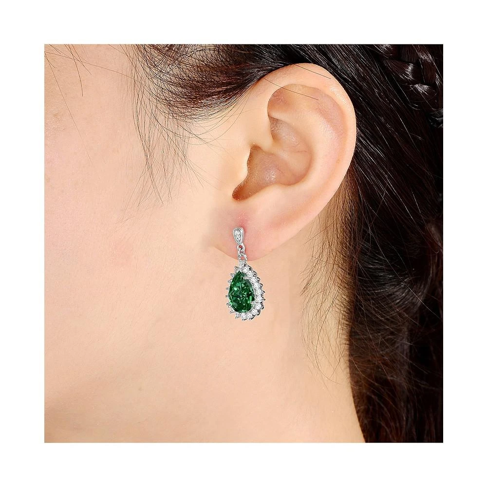 商品Genevive|Sterling Silver White Gold Plated Cubic Zirconia Oval Solitaire with Halo Burst Earrings,价格¥536,第2张图片详细描述
