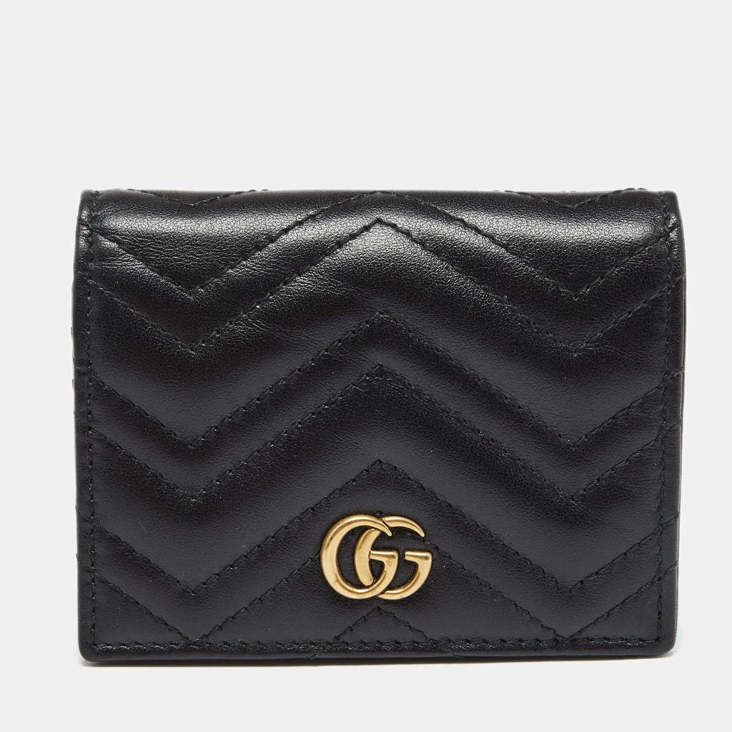 商品[二手商品] Gucci|Gucci Black Matelassé Leather GG Marmont Card Case,价格¥3152,第1张图片
