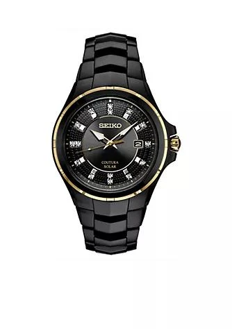 商品Seiko|Mens Black Stainless Steel Coutura Diamond Accent Bracelet Watch,价格¥2884,第1张图片