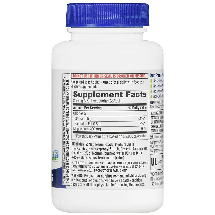 商品Walgreens|Magnesium 400 mg Softgels,价格¥134,第3张图片详细描述
