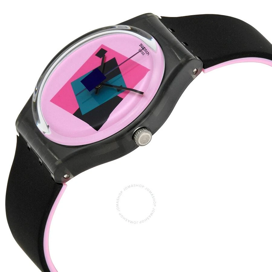 商品Swatch|Crazy Square Pink Dial Black Rubber Unisex Watch GA109,价格¥388,第2张图片详细描述