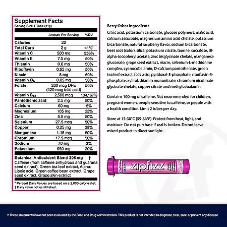 商品Zipfizz|Zipfizz Energy Multi-Vitamin Hydration Drink Mix, Berry, 20 ct.,价格¥162,第2张图片详细描述