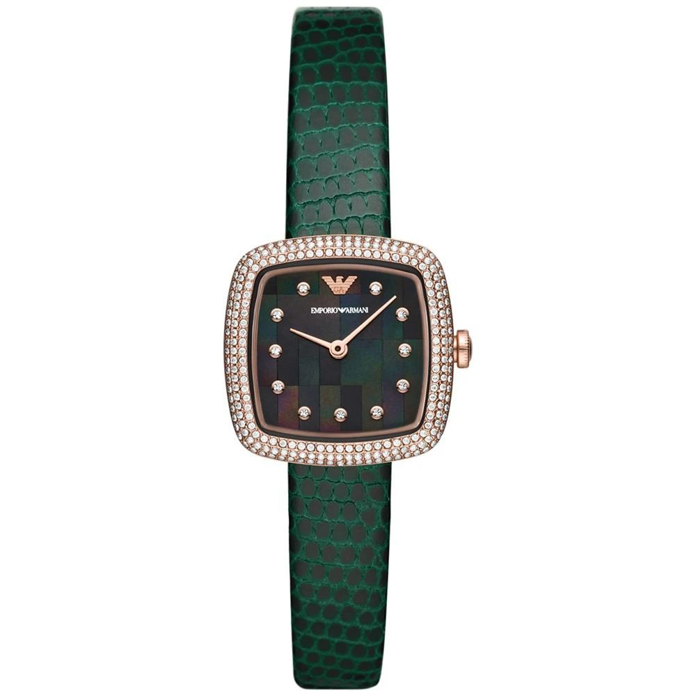 商品Emporio Armani|Women's Green Leather Strap Watch 26mm,价格¥2208,第1张图片