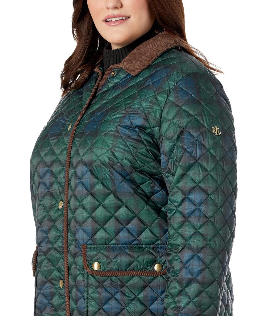 Plus Size Quilted A-Line Jacket with Corduroy Collar商品第3张图片规格展示