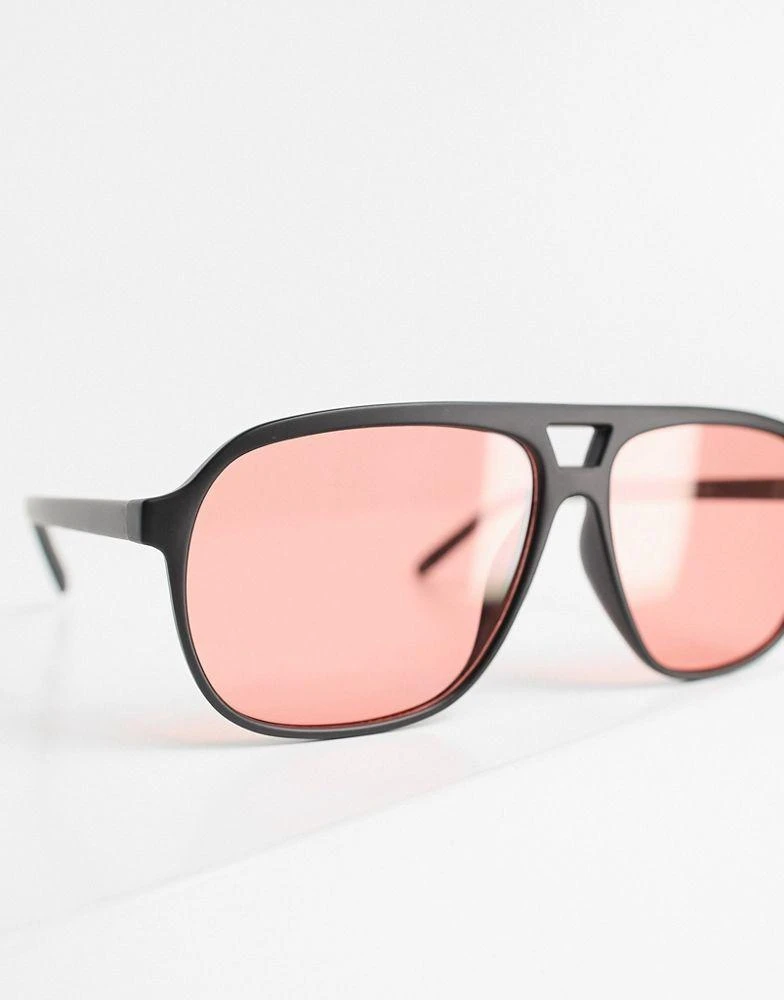 商品ASOS|ASOS DESIGN 70s aviator sunglasses in black with red lens,价格¥52,第3张图片详细描述