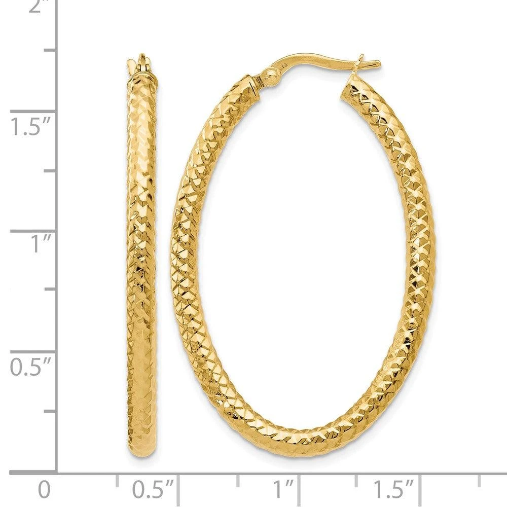 商品Diamond2Deal|14K Yellow Gold Polished and Textured Hoop Earrings 42mm,价格¥4130,第4张图片详细描述