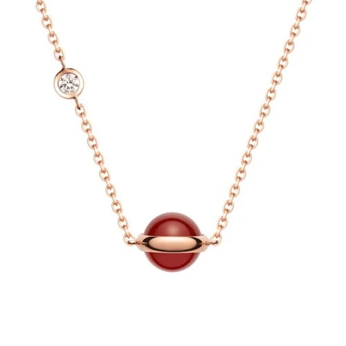 商品PIAGET|PIAGET/伯爵 经典款POSSESSION时来运转系列 18K金玫瑰红玉髓镶钻项链 G33PB200,价格¥16615,第1张图片