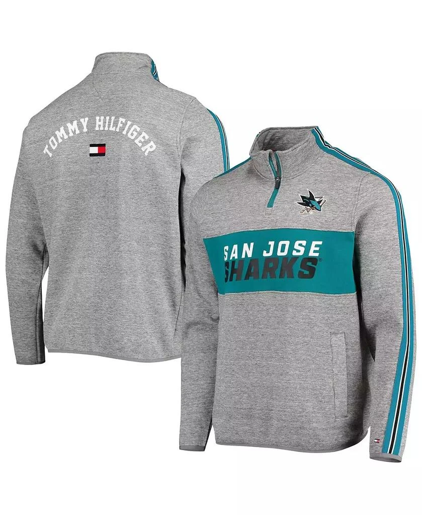 商品Tommy Hilfiger|Men's Heathered Gray San Jose Sharks Mario Quarter-Zip Jacket,价格¥501,第1张图片