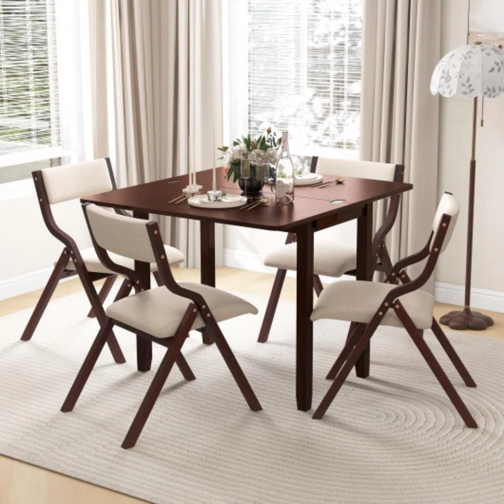 商品Hivvago|Kitchen Table Set for 2 Expandable Dining Table with 2 Upholstered Folding Chairs,价格¥2345,第2张图片详细描述