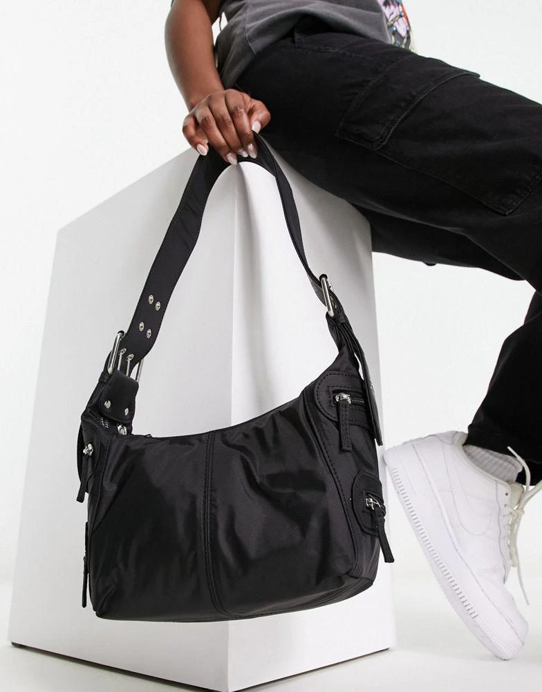 商品ASOS|ASOS DESIGN 90s nylon utility shoulder bag in black,价格¥199,第3张图片详细描述