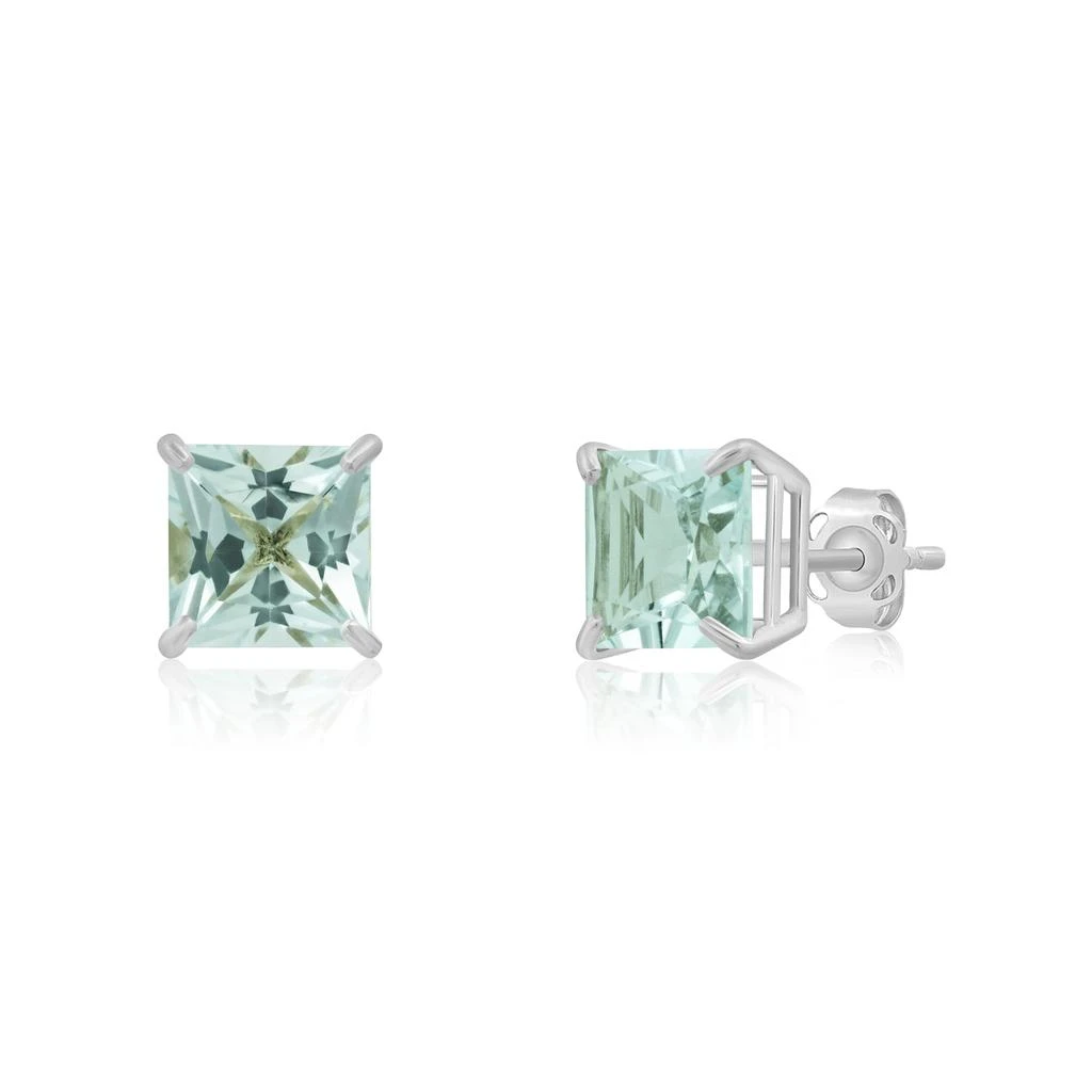 14k White Gold Solitaire Princess-Cut Gemstone Stud Earrings (7mm) 商品