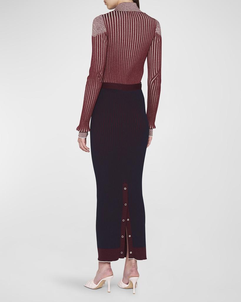 商品Bottega Veneta|Snap-Slit Bi-Color Cotton Rib Maxi Skirt,价格¥8596,第5张图片详细描述