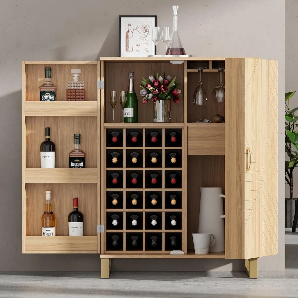 商品Streamdale Furniture|Streamdale 42.5" Modern Home Bar Cabinet Carved Wine Cabinet with Storage,价格¥2591,第1张图片